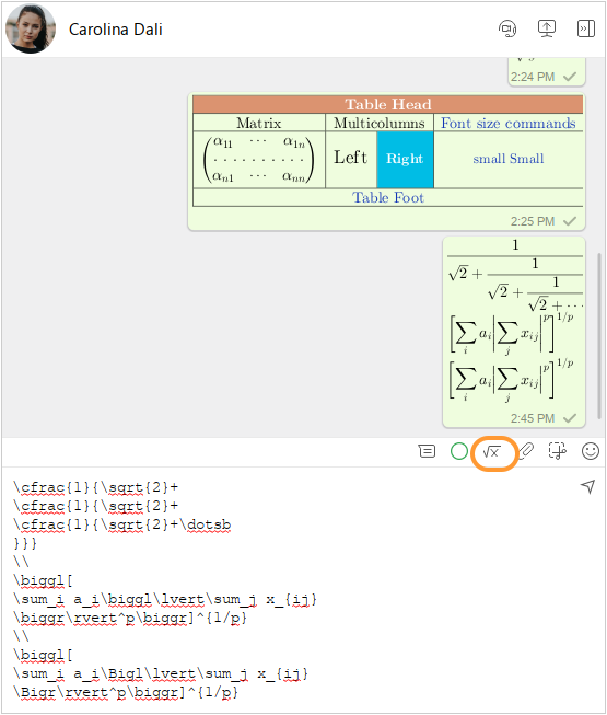 Example of LaTeX message in Virola