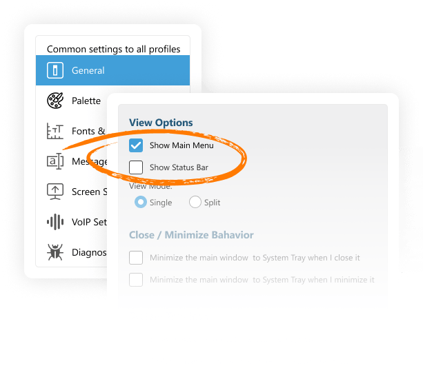 Menu bar and status bar in Virola options