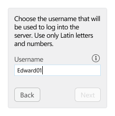 Screenshot of self-registration - username step