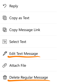 Screenshot of chat message context menu