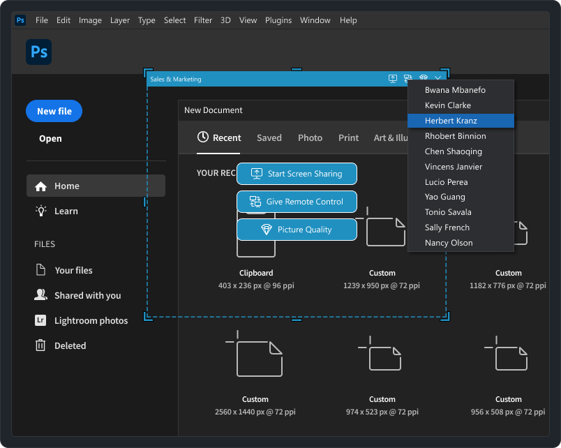 Share your screen and allow your colleagues to control your computer Screen sharing and remote control in Virola messenger