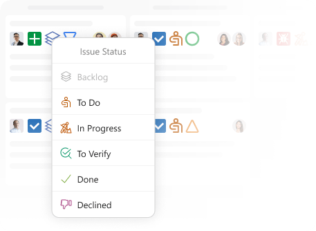 Screenshot of an issue status menu