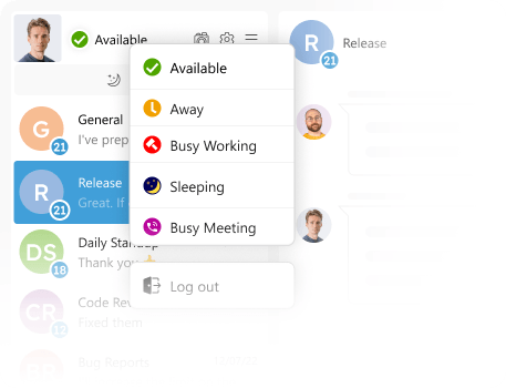 Screenshot of available presence statuses