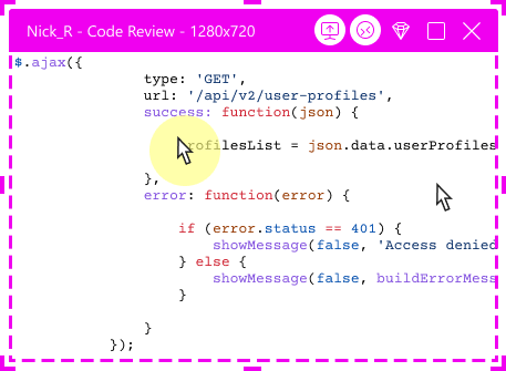 Screenshot of remote control session