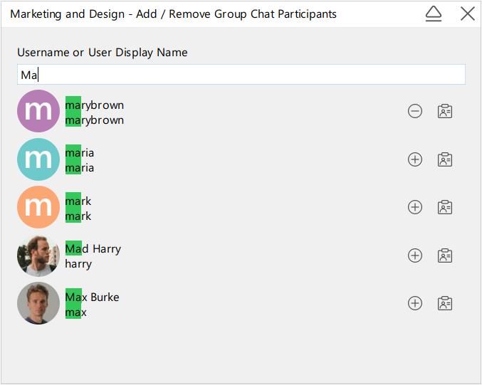 Selecting users for the group chat