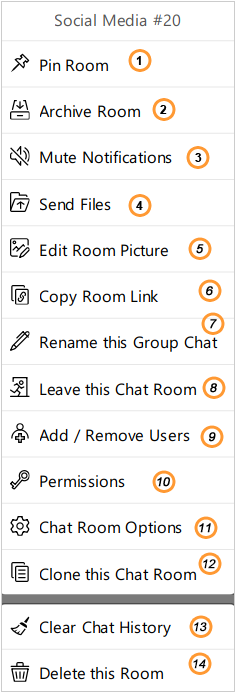 Admin group chat room options Admin group chat room options