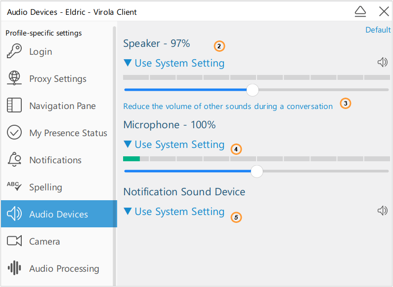 Audio devices settings Audio devices settings