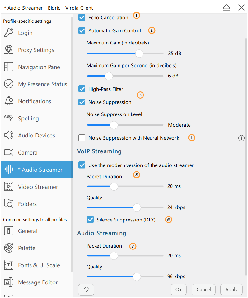 VoIP settings