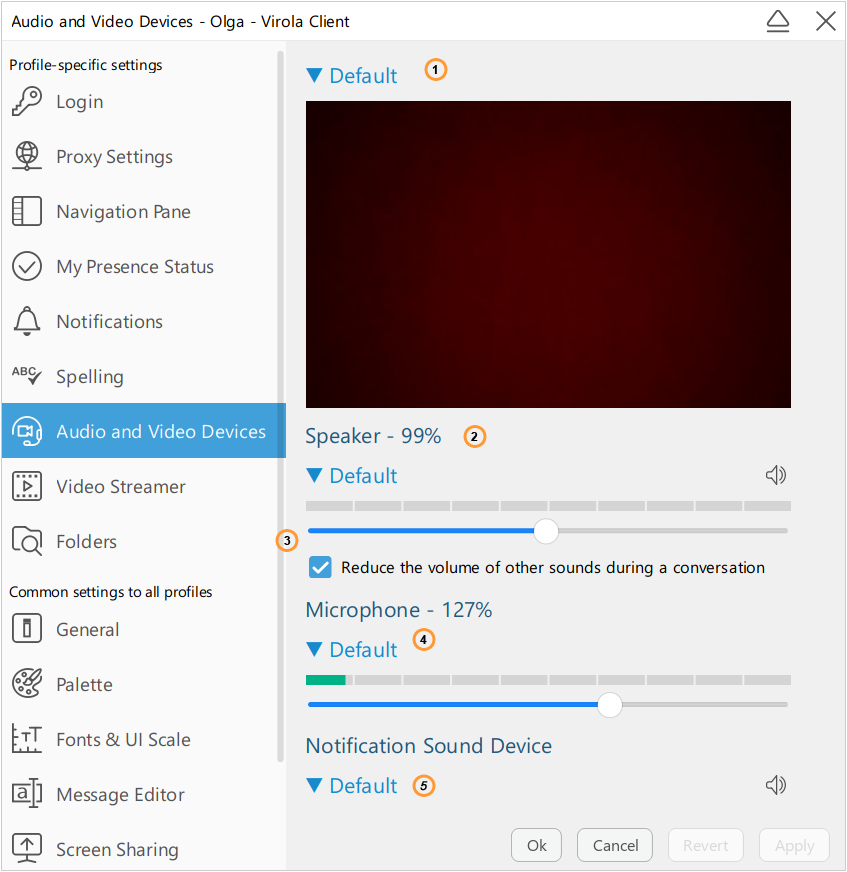 Audio and video settings tab