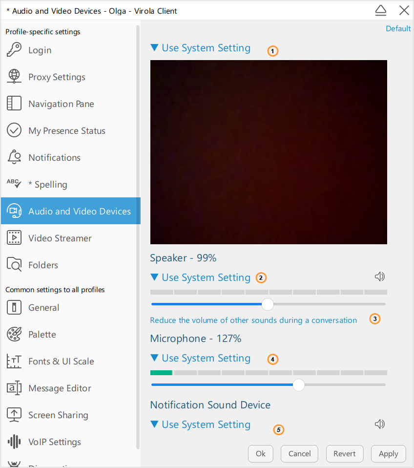 Audio and video settings tab