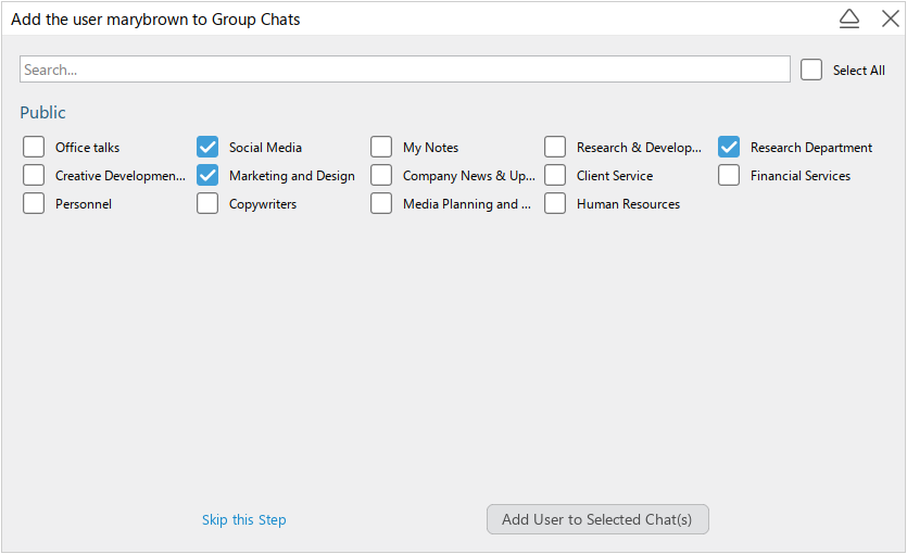 Group chat rooms selection