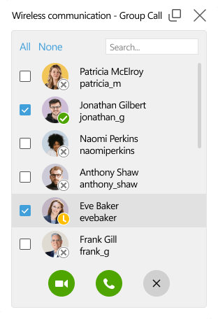 Screenshot of initial call screen in group room