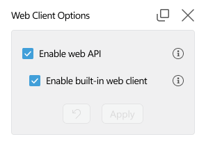 Screenshot of web API and web client options